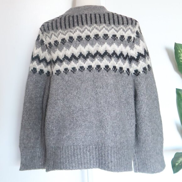 Zara Gray Fair Isle Henley Alpaca Knit Blend Long Sleeve Sweater Women’s Size S - Picture 8 of 16
